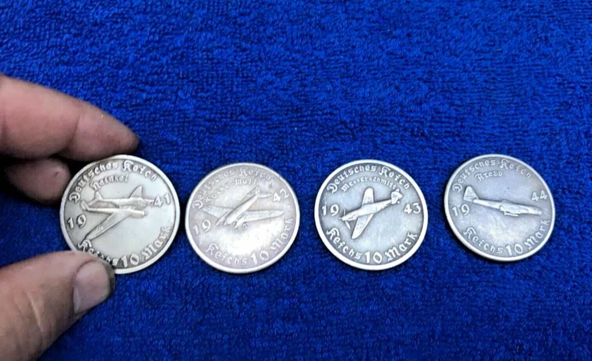 Lot of 4 1941 42 43 1944 GERMAN 10 REICHSMARK AIRPLANE WWII