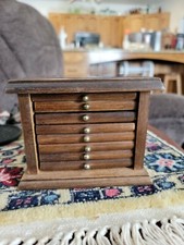 Vintage Set of 8 Wood  Cork Coasters with Wooden Box Holder