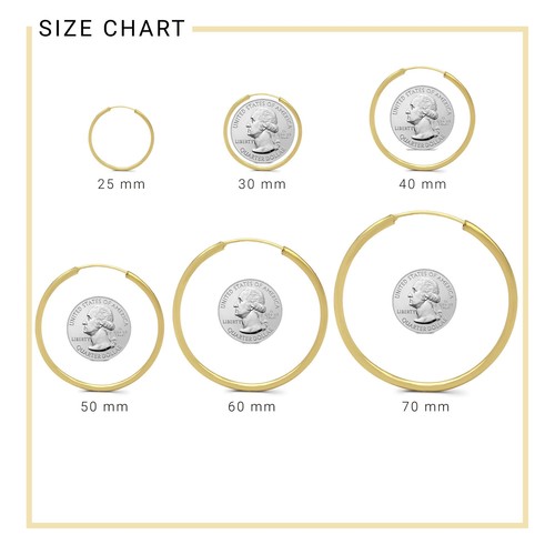 Women Hoop Earrings 14K Gold Plated 2 mm 25 - 70 mm USA SHIPPING - Picture 2 of 7