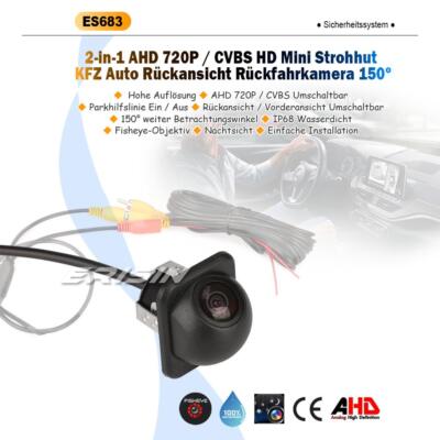 150 Grad 2-IN-1 AHD 720P/CVBS HD Auto Rueckfahrkamera Wasserdicht Fisheye PC1030