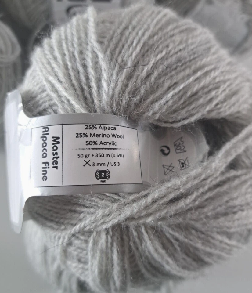 NUEVO Hilos de Hielo Master Alpaca Finos 8 Madejas Lana Merino Acrílico Gris Claro Foto 3 de 3