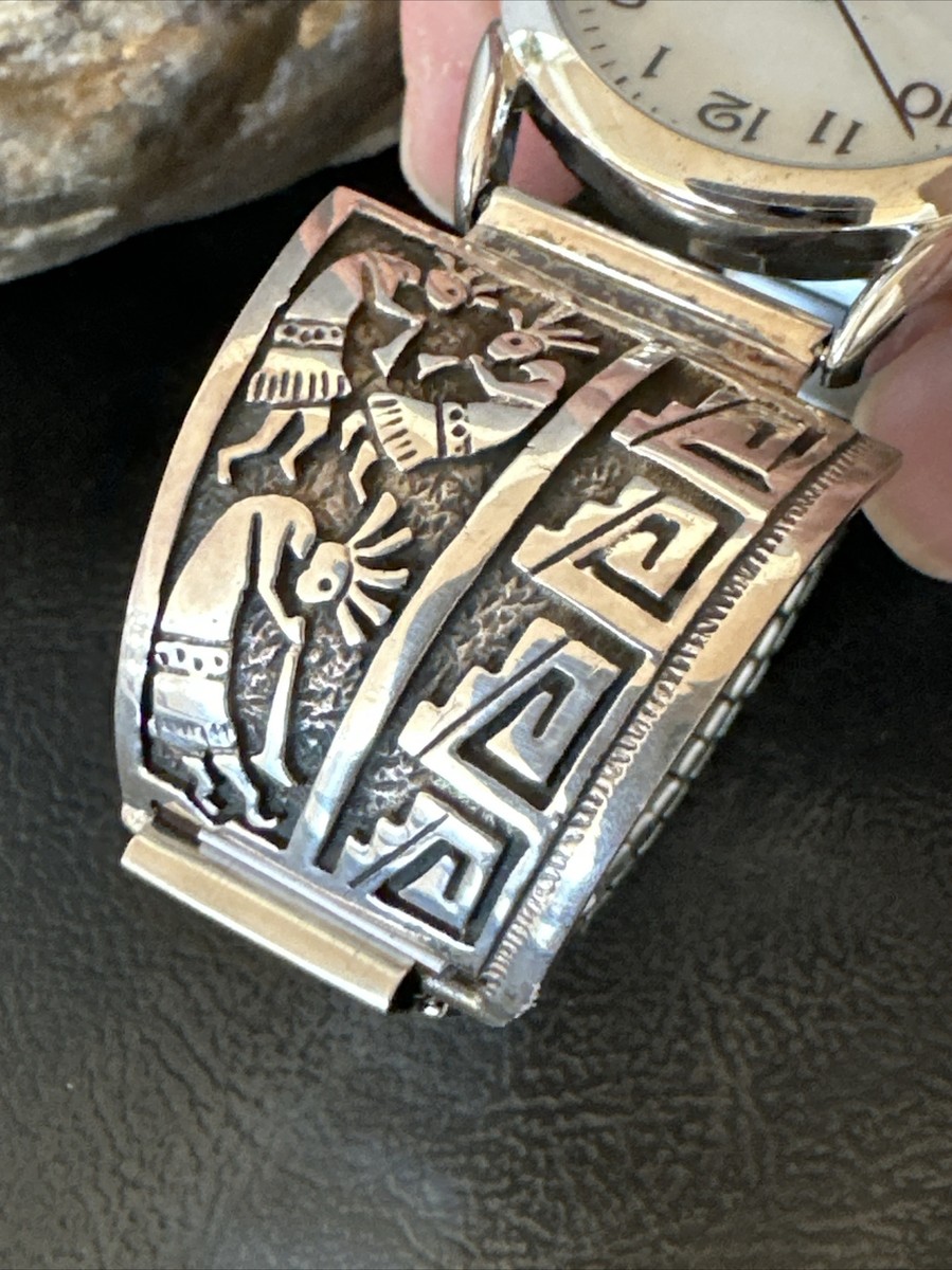 Mens Kokopelli Navajo Sterling Silver Old Pawn Watch Tips  display picture 2