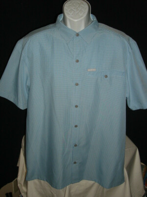 COLUMBIA BLUE/WHITE GINGHAM CHECK DESIGN MODAL/POLY S/S HAWAIIAN SHIRT SZ. L