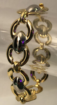 Vintage SETA Large 14mm 7  Silver & Gold 2 Tone Chain Bracelet