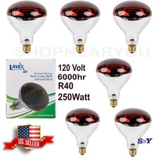 6-Pack 250 Watt Red Infrared Heat Lamp Light Bulb R40 6000hr 120v