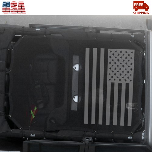 For Jeep Wrangler JK 2007-2017 4Door USA Flag Roof Top Sunshade Mesh Shade Cover - Picture 8 of 13