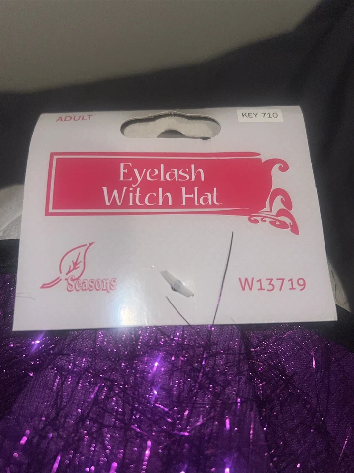 Chapéu de bruxa cílios roxo preto novo com etiquetas fantasia de Halloween adulto metálico - Imagem 2 de 4