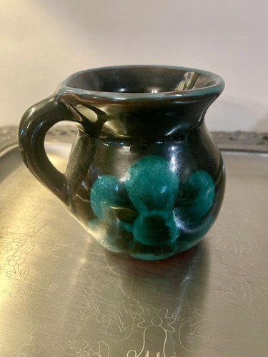 Aqua Teal  Flower  Redware Handmade Pottery Coffee Tea  Mug  - Picture 2 of 10