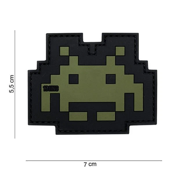 101 INC 3D PVC Rubber Patch Space Invader, grün/schwarz Klett Abzeichen Applikation