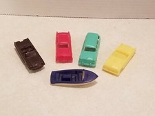 5-Different 1950's F F Mold Plastic Cereal Premium Cars  Boat Shelf T-4
