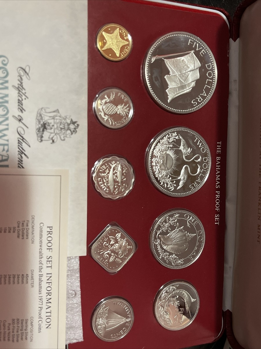 1977 Bahamas Islands 9 Coin Silver Proof Set Franklin Mint (S.M.