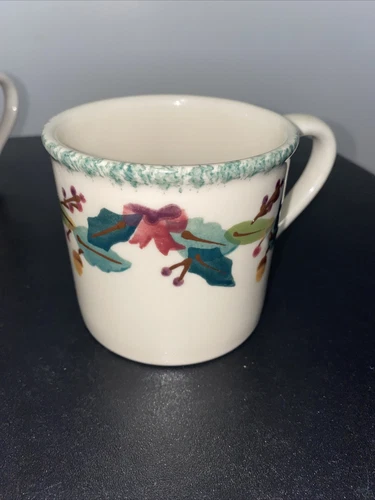Lot Hartstone Pottery HOLLY LEAVES Berries Acorns Coffee Mugs Made In USA 3.75"