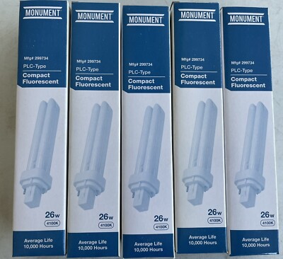 Lot of 5 Compact Fluorescent Lamp 26W 4100K Cool White 82 CRI/G24D-3 2 Pin Base
