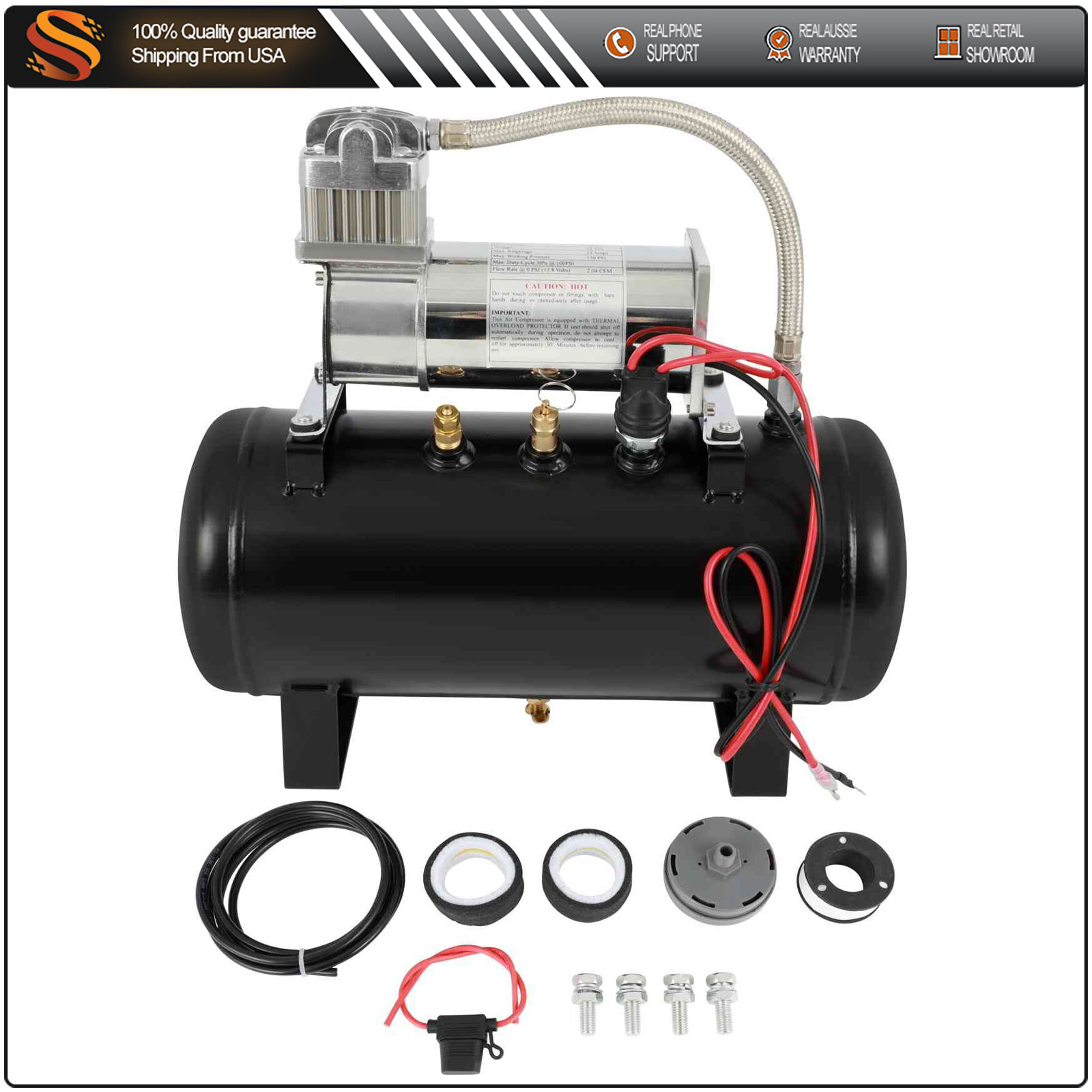 2 Gal Air Tank 150Psi Compressor Onboard System 12V For Car Train Truck Horn Kit