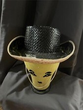 VTG NEW KIDS MEDIUM 60S 70S BLACK HAND PAINTED STRAW COWBOY WESTERN HAT