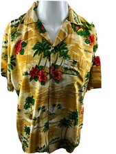 Vintage Barbados Hawaiian Camp Shirt Mens Large L Button Up Tropical Palm Trees