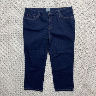 John's Bay Capri Jeans Women Sz 14 (37x23) Blue Denim Mid