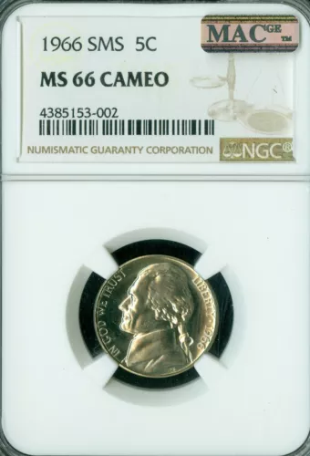 1966 JEFFERSON NICKEL NGC MS66 SMS PQ CAMEO MAC SPOTLESS .
