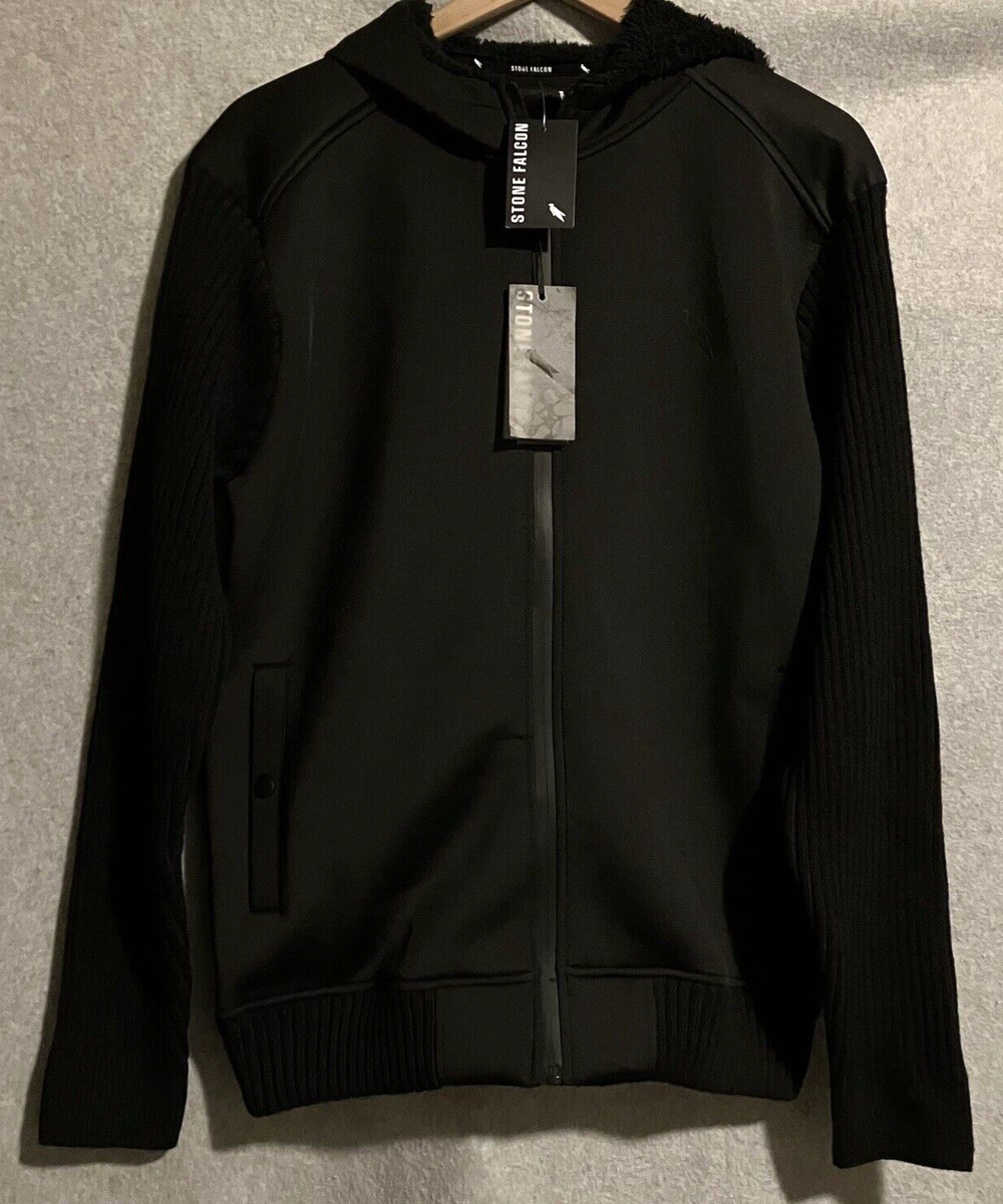 Stone Falcon Men's Size M Black Jacket Sweater Sleeve Sherpa Lined Hoodie  NEW - Main Image