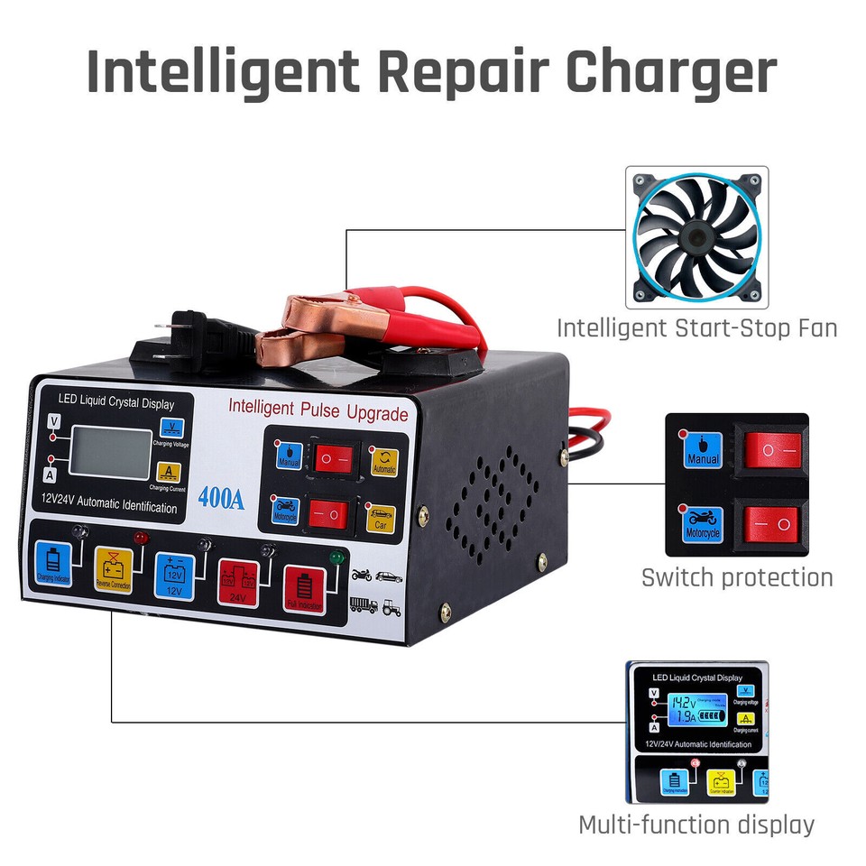 Car Battery Charger Heavy Duty 12V/24V 10A Smart Automatic Intelligent