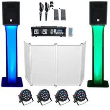 DJ Package 10" Speakers+Bluetooth Mixer+Mics+Tripod+Totem Stands+Facade+Lights