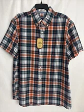 Cremieux Mens Shirt Large Authentic Indian Madras Multi Plaid Cotton Blue E14