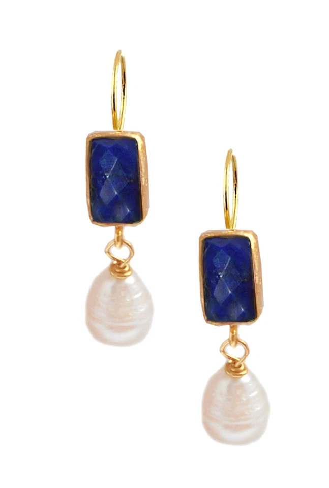 Ohrhänger Lapislazuli + Barockperle Messing Vergoldet  ca. + Box IFE237C