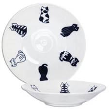 Japanese Soup Soba Rice Bowl 6.25"D x 1.75"H Porcelain Sitting Cat Made in Japan