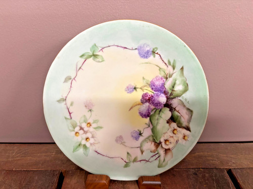 Antique Vintage Hand Painted Plate, Flowers, Blue, J P Limoges, France
