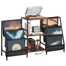 3-Tier Large Record Player Stand Metal Vinyl Record Stand up to 280 Albums Brown