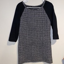 MANGO Black Gray Cream Metallic Silver Tweed Wool Blend A Line Dress Sz 4 Euc