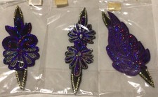 3 Headbands Hairbands Sequins Flowers Purple AB Sparkly NIP