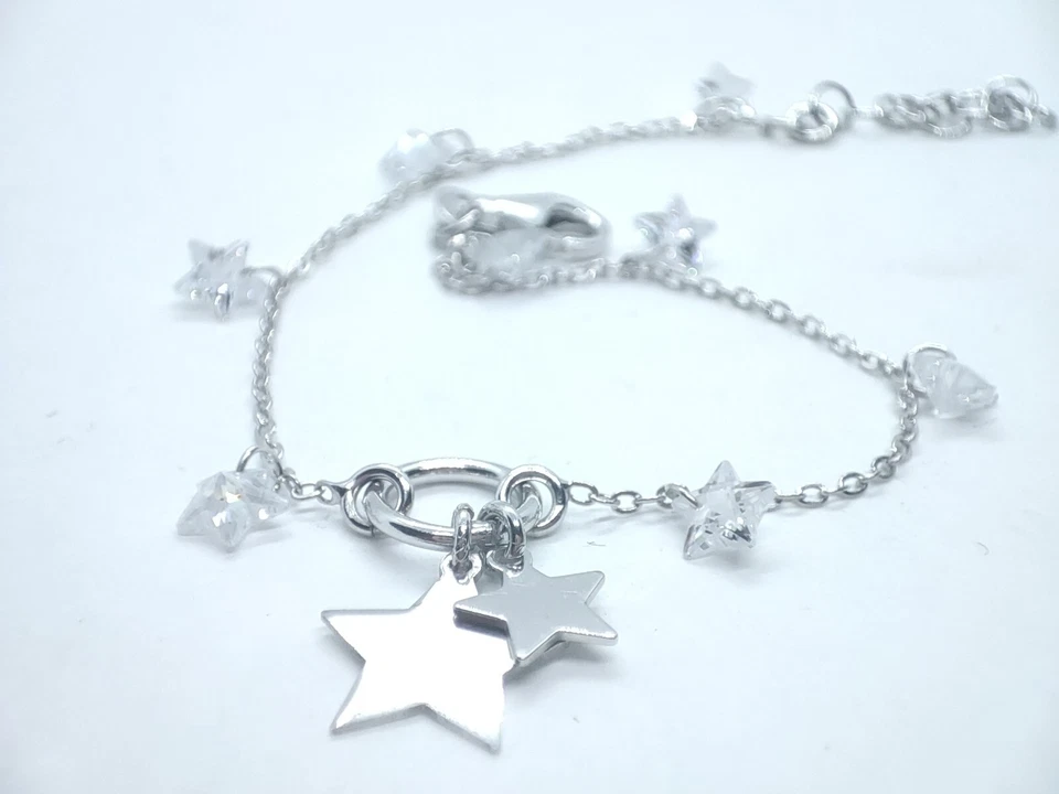 Bracciale Donna  Argento 925 con Stelle e swarosky bianchi. Braccialetto Ragazza - Immagine 2 di 4