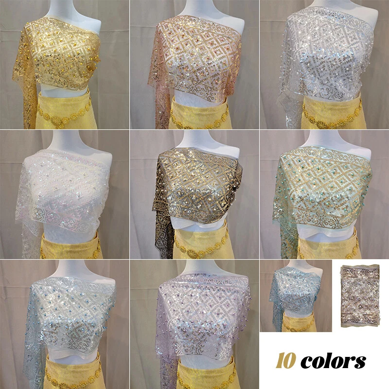 Cuentas de lentejuelas chal de encaje bufanda brillante envoltura de malla turismo étnico cubierta de playa mujeres Foto 3 de 4