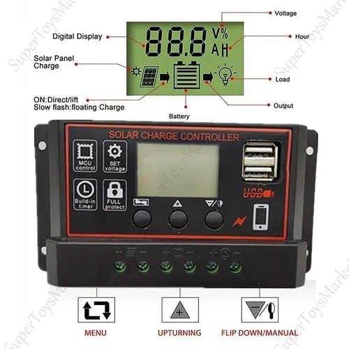 30-100A PWM Solar Charge Controller LCD 12V/24V Dual USB Battery Panel Regulator - Picture 10 of 15