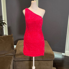 Women’s Sequined One Shoulder Short Pink Party or Prom Dress Size 4