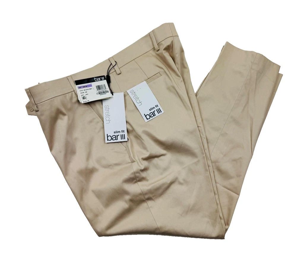 $135 NUEVO BAR III Hombres 38x30 Algodón Tostado Calce Ajustado Elastizado Vestido Pantalones/Pantalones Foto 2 de 4