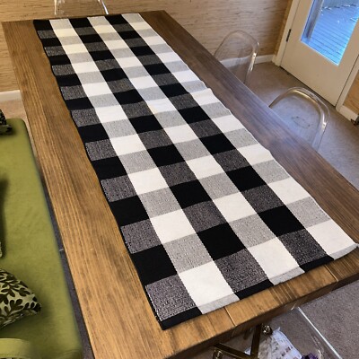 Table Runner Floor Rug 68  X 23  Buffalo Plaid Black White Check Farmhouse EUC
