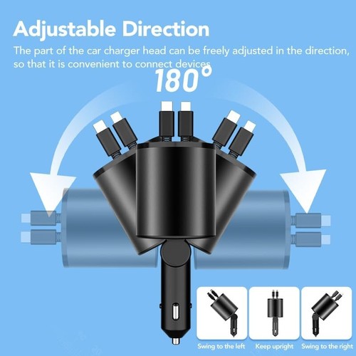 Car Charger 100W Fast Charging 4-in-1 Retractable Car Charger Adapter w/ Voltage - Picture 3 of 9