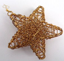 Christmas Gold Tone Star Ornament Glitter Heavy Metal Wire 4"