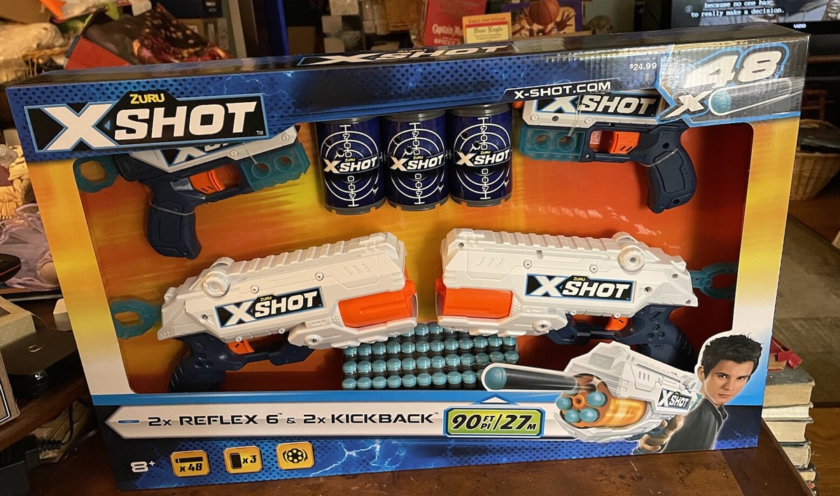 2019 ZURU X-Shot (2x Reflex 6 & 2x Kickback) Includes - 3 Cans