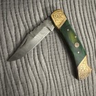 Damascus Steel Folding Pocket Knife Wood Handle With Leather Holder — photo 2