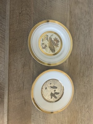 2 -The Art Of Chokin Dynasty Plates Peacock 24k Gold Edged Rare Vintage Japanese
