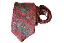 TURNBULL & ASSER MEN'S TIE RED/PAISLEY  Width: 3.5/8" Length: 56"
