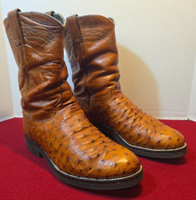 Justin Full Quill Ostrich Boots Men’s  8 D Cognac Roper Cowboy Western 3186 USA