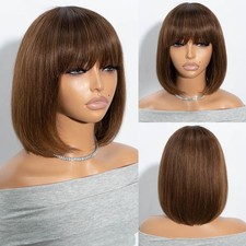 Joedir Short Human Hair Wig with Bangs Straight Bob Wigs for Women Highlights B