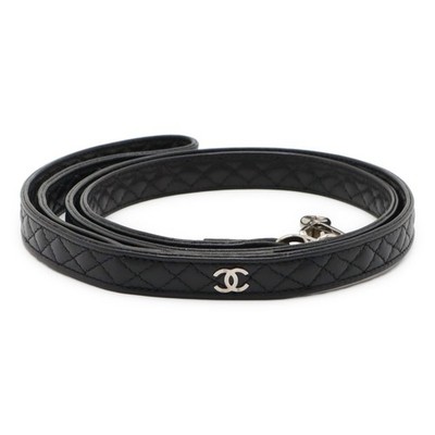 Chanel Matelasse Leder Hundeleine Schwarz x Silber Kleiner Hund Y2