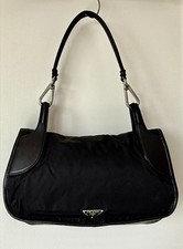 Rare vintage Prada shoulder bag in black Tessuto, with 'soft calf' leather trim