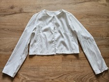 Braut Bolero Hochzeit L (38/40) weiß Knopf Langarm taillenlang nur gewaschen neu