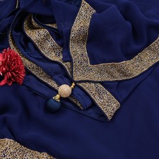 Indian Vintage Deep Blue Saree Pure Georgette Silk Hand Beaded Sari 5Yd Fabric